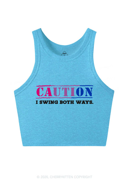 Caution I Swing Both Ways Pride Y2K Crop Tank Top Cherrykitten