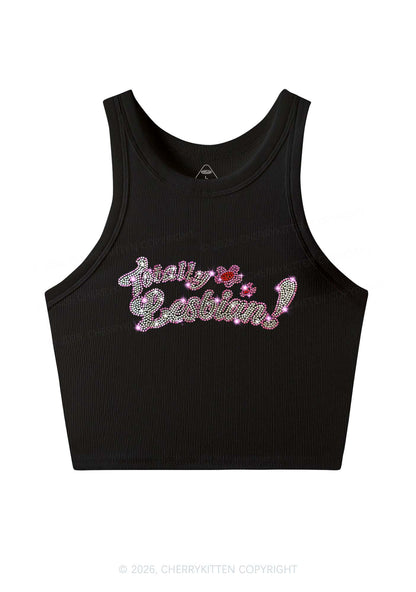 Rhinestone Totally Lesbian Pride Y2K Crop Tank Top Cherrykitten