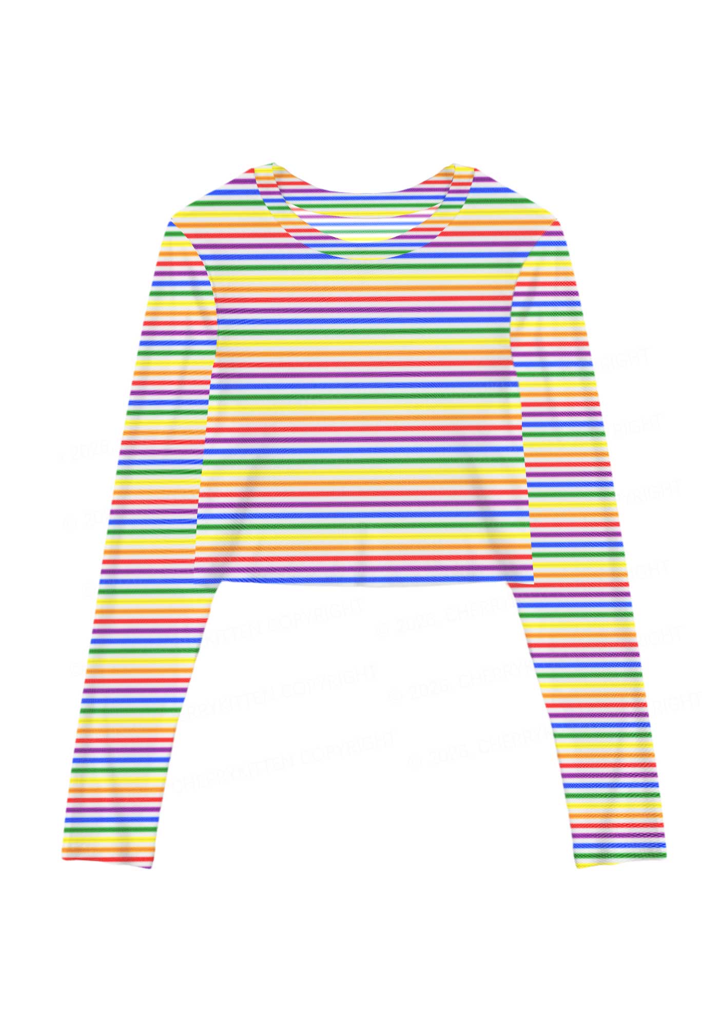 Rainbow Stripes Pride Y2K Mesh Long Sleeve Crop Top Cherrykitten