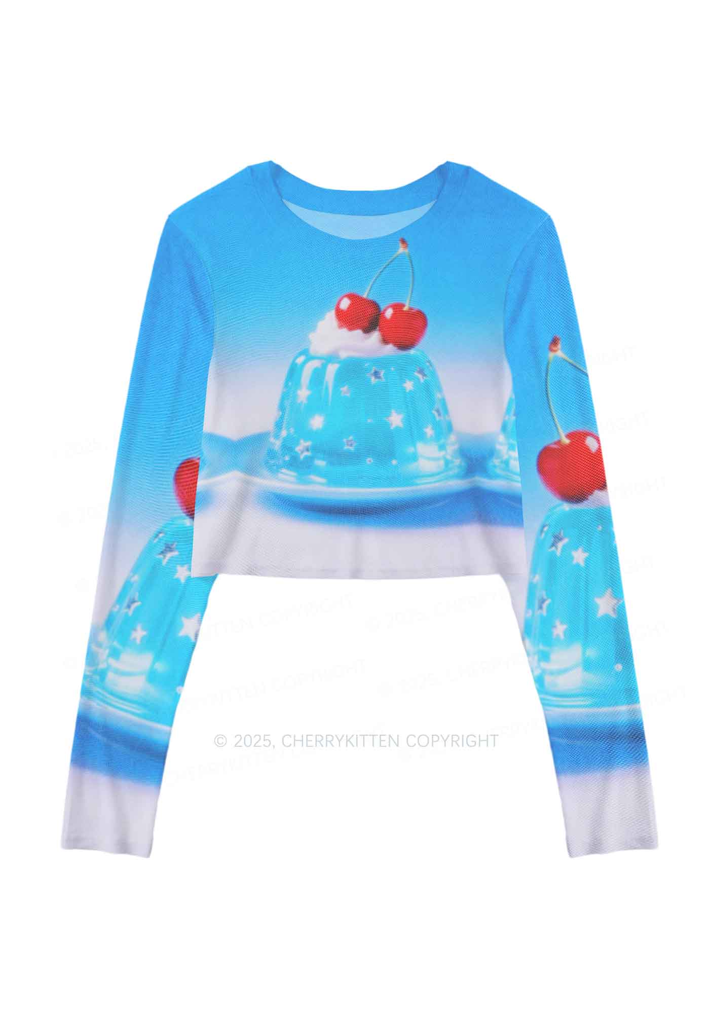 Cherry Jelly Y2K Mesh Long Sleeve Crop Top Cherrykitten