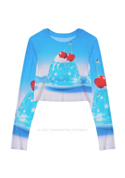 Cherry Jelly Y2K Mesh Long Sleeve Crop Top Cherrykitten