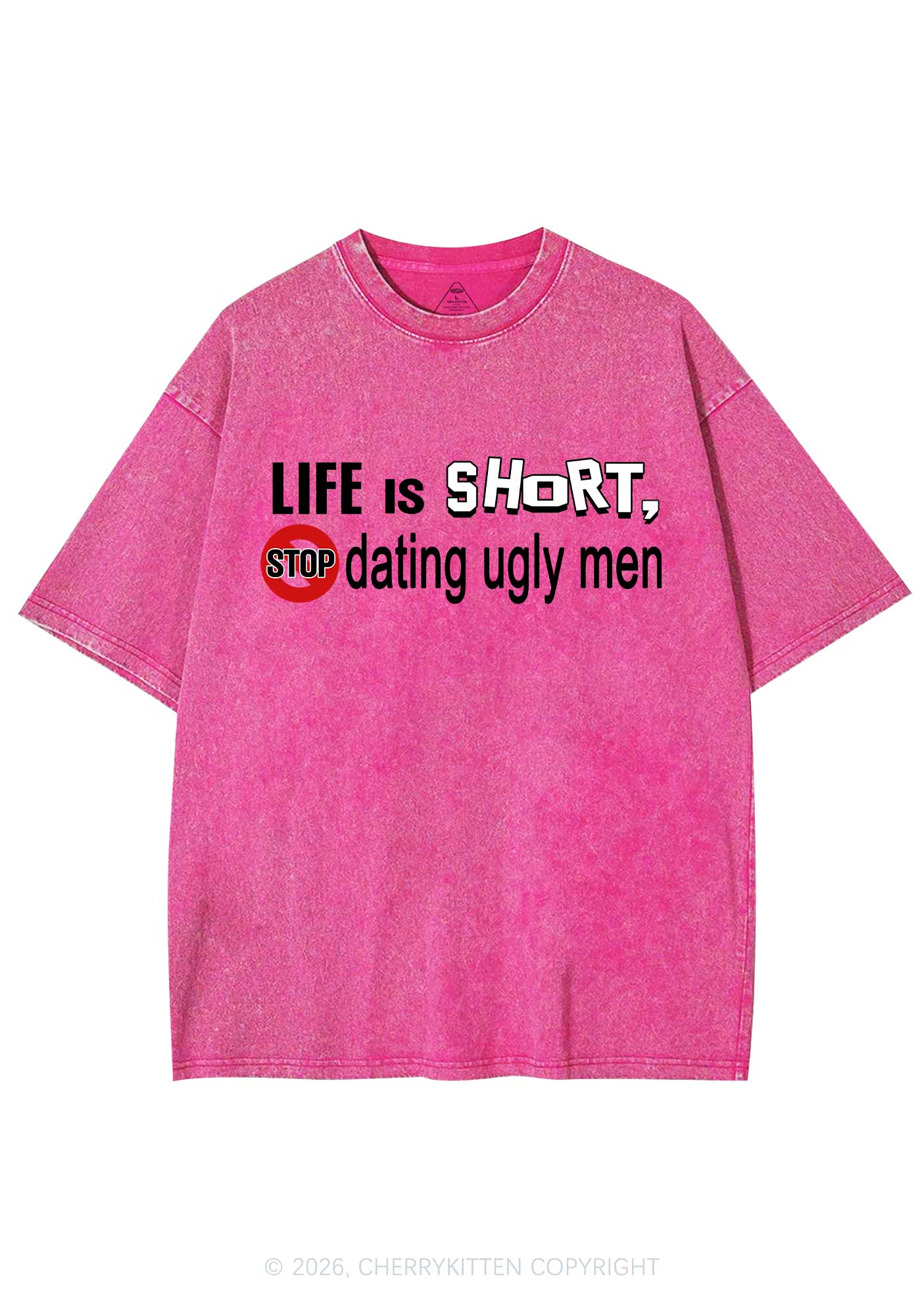 Stop Dating Ugly Men Y2K Shirts Washed Tee Cherrykitten