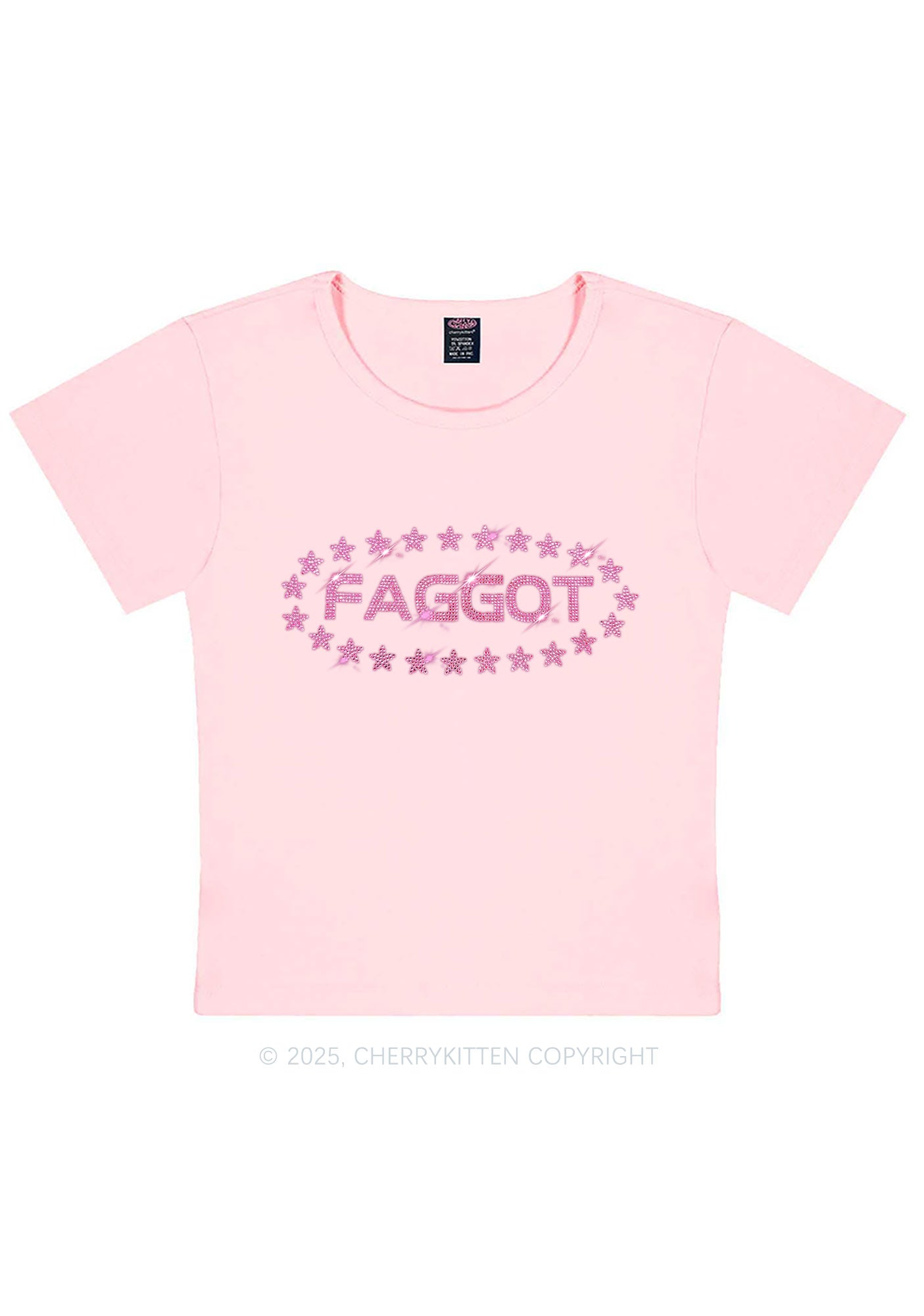 Rhinestone Pink Faggot Stars Pride Y2K Baby Tee Cherrykitten