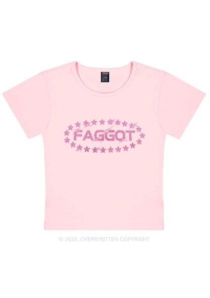 Rhinestone Pink Faggot Stars Pride Y2K Baby Tee Cherrykitten