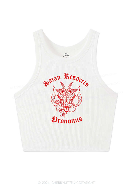 Satan Respects Pronouns Y2K Crop Tank Top Cherrykitten