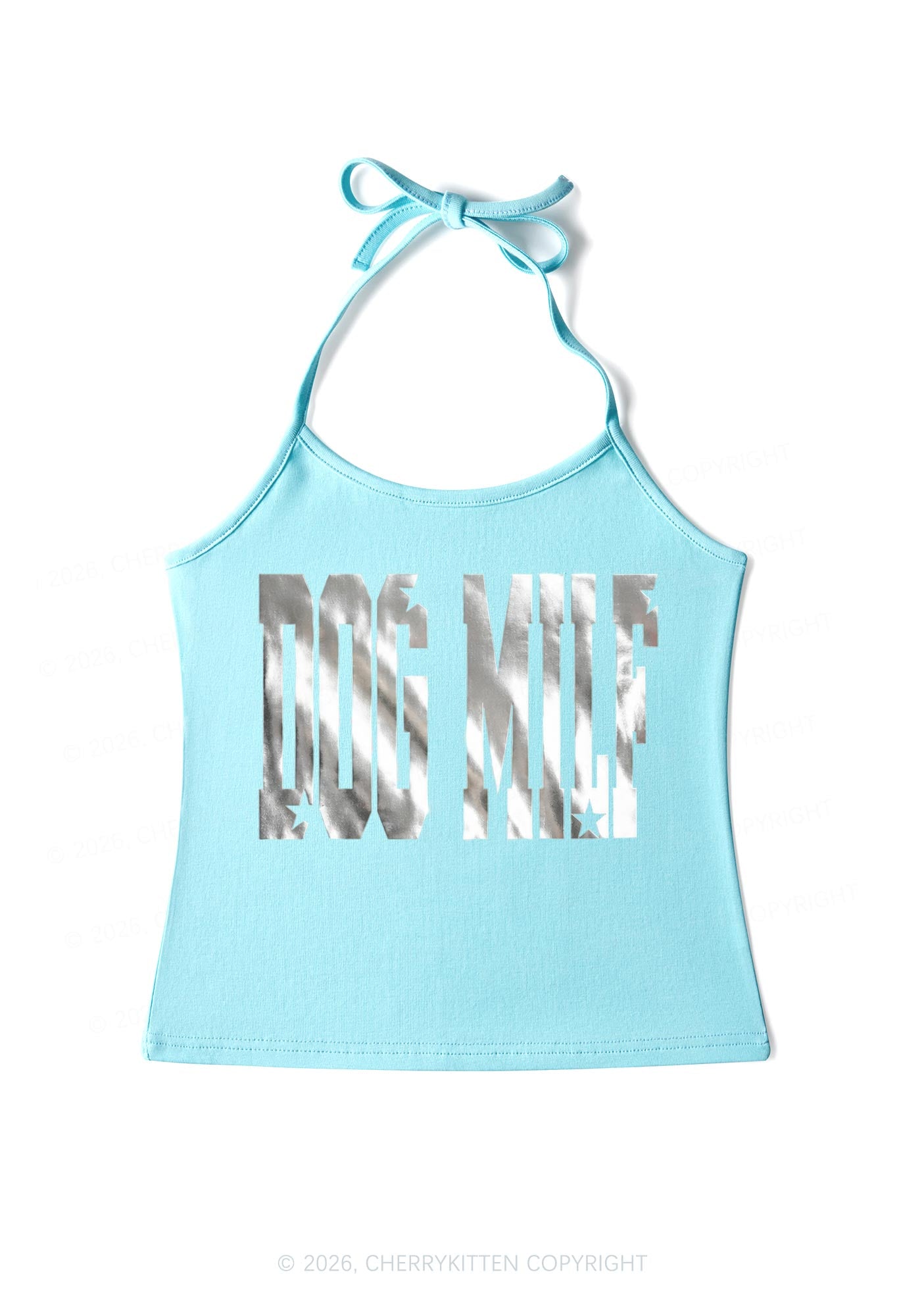 Dog Mxxf Silver Foil Printed Y2K Halter Neck Cami Cherrykitten