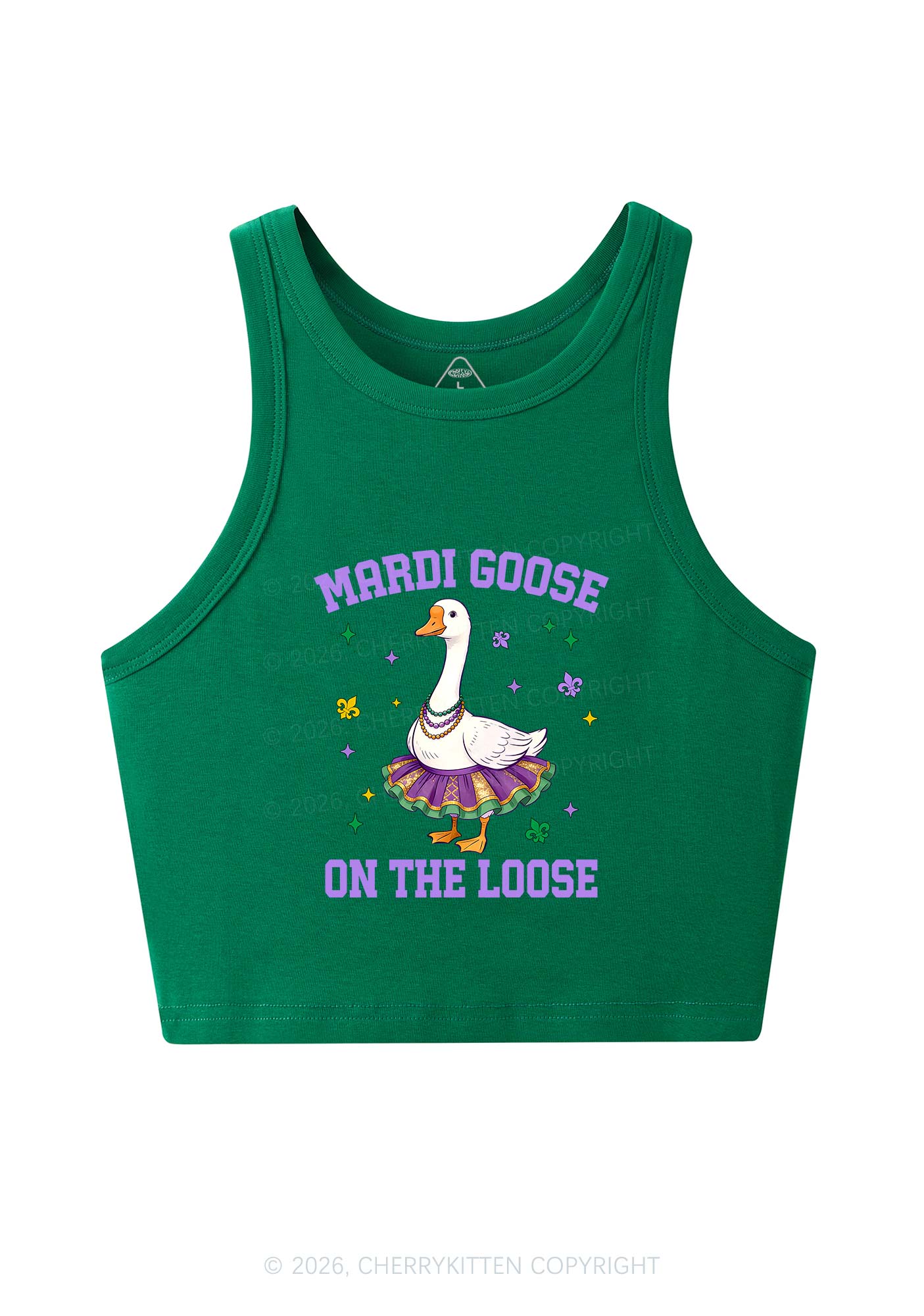 Mardi Gras Goose Y2K Crop Tank Top Cherrykitten