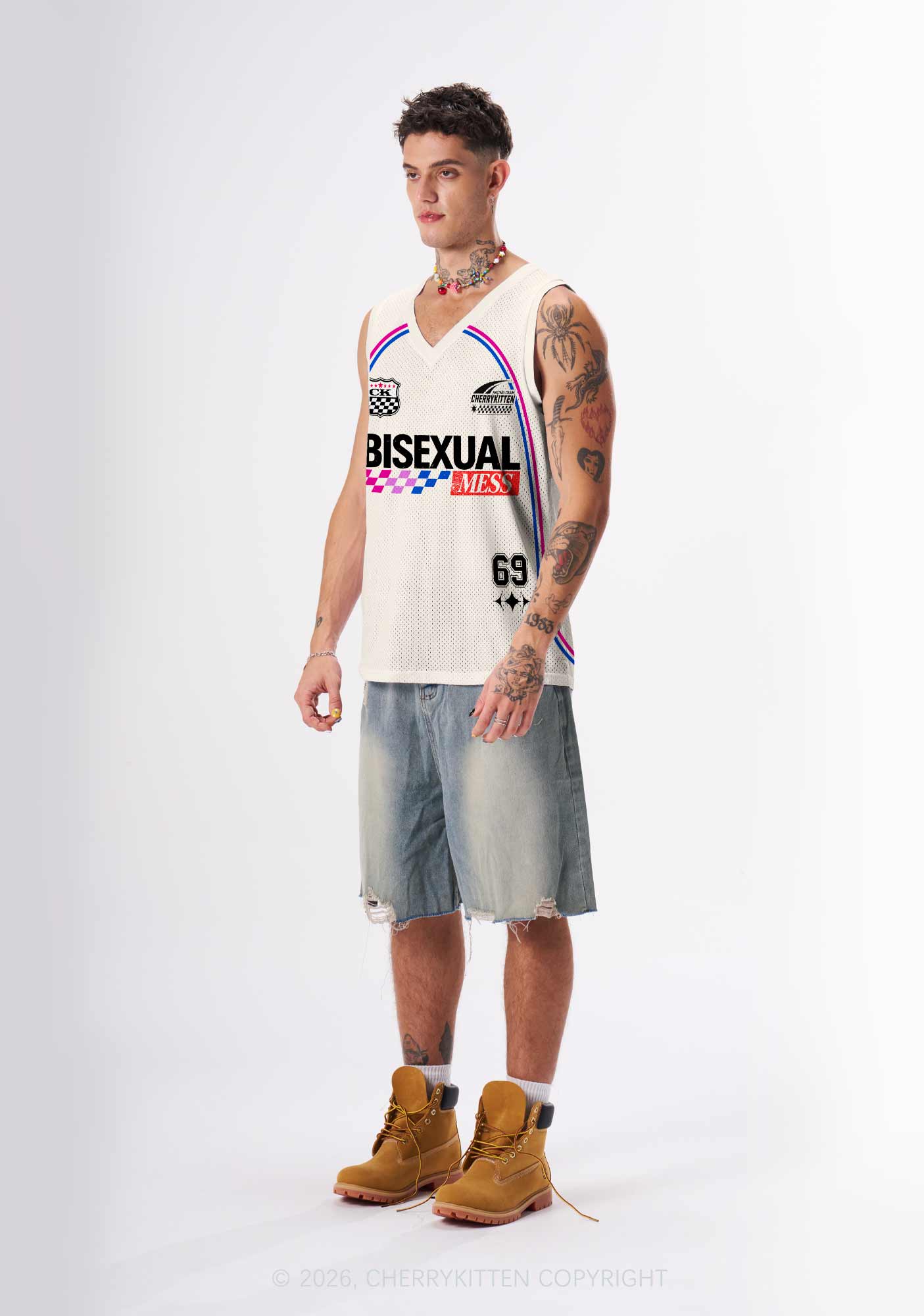 Creamy White Bisexual Mess Pride Y2K Sport Jersey Tank Cherrykitten