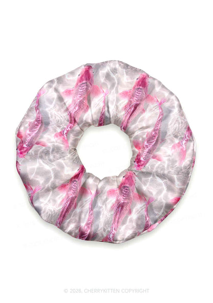 Pink Carp Water Ripple Y2K Hair Scrunchie Cherrykitten