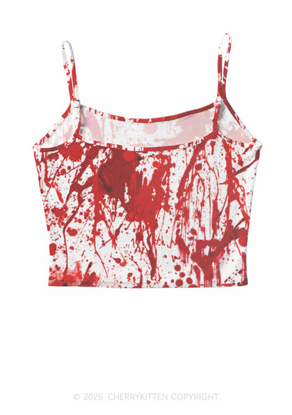 Halloween Red Blood On White Y2K Mesh Cami Tank Cherrykitten