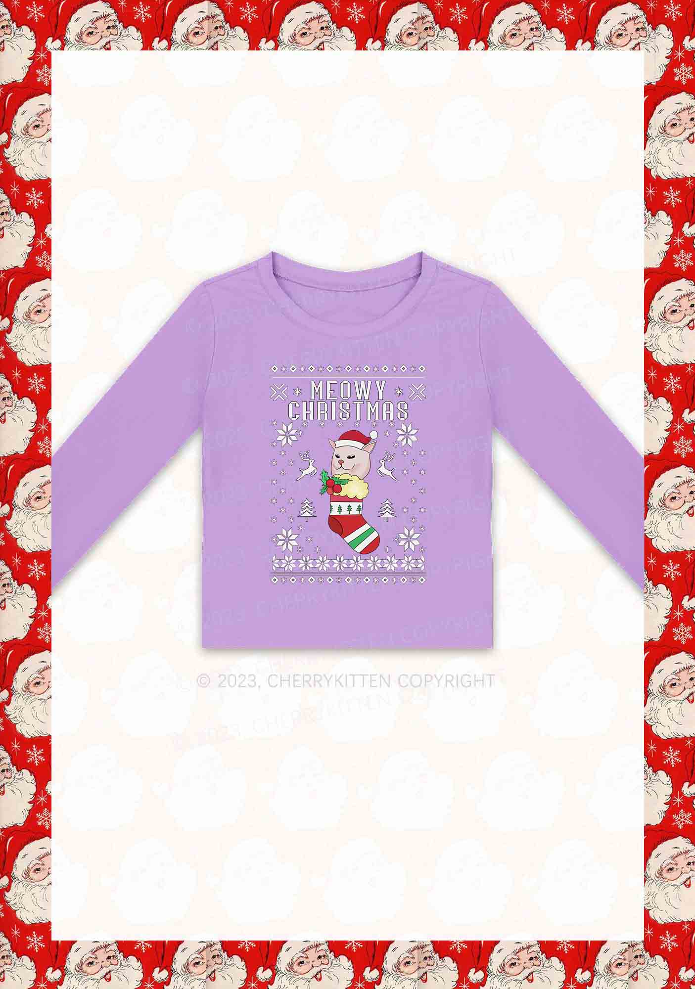 Meowy Christmas Socks Y2K Long Sleeve Crop Top Cherrykitten