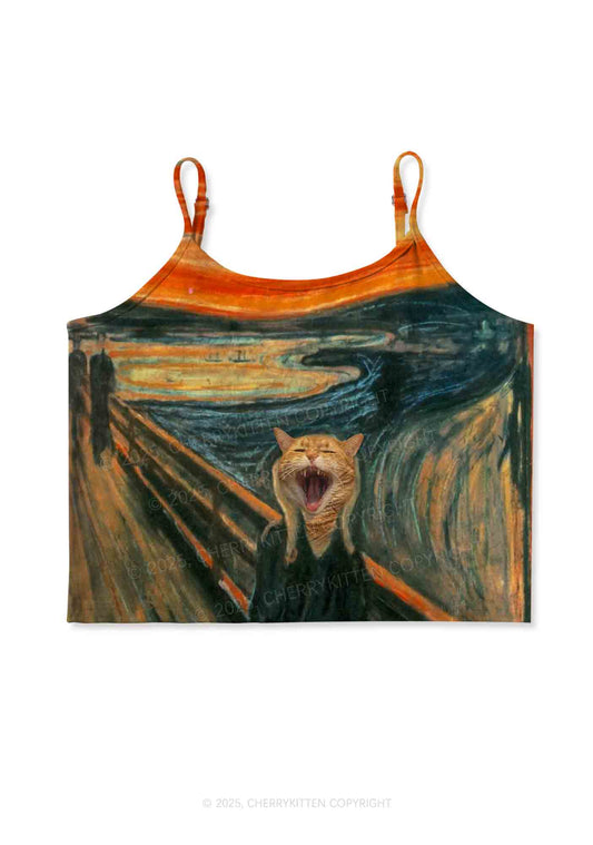 Screaming Cat Y2K Print Cami Crop Top Cherrykitten