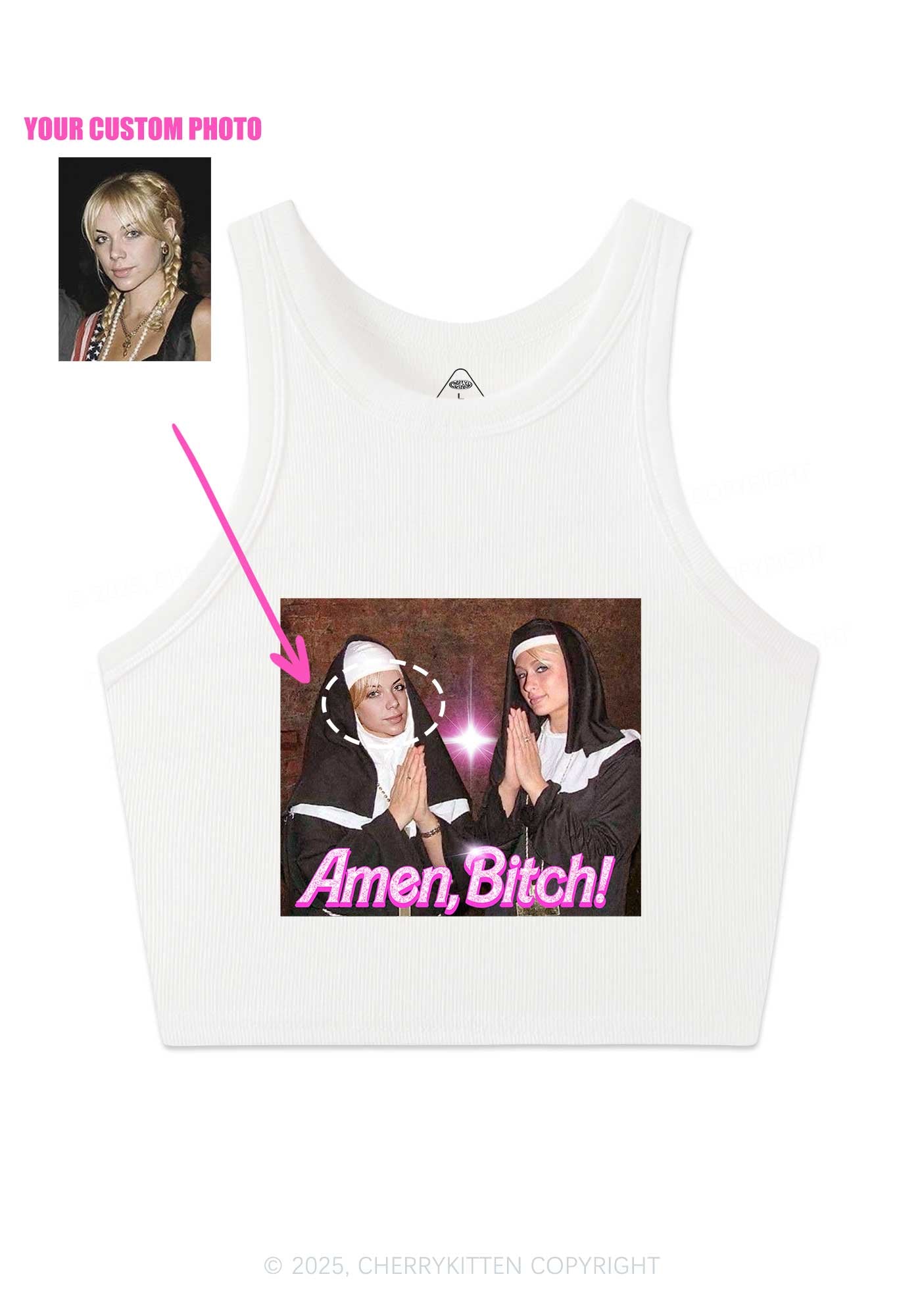 Custom Amen Bxtch Y2K Crop Tank Top Cherrykitten