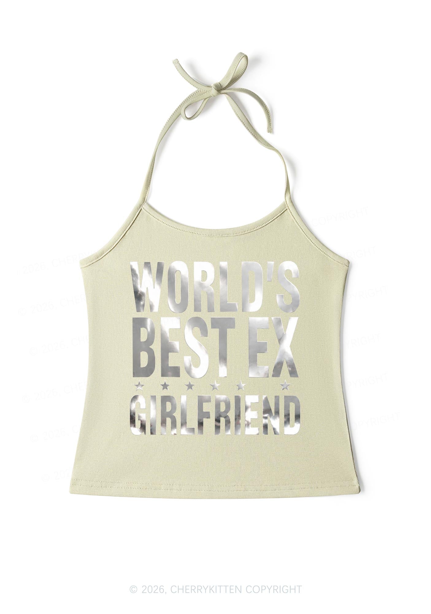 Best Ex Girlfriend Silver Foil Printed Y2K Halter Neck Cami Cherrykitten