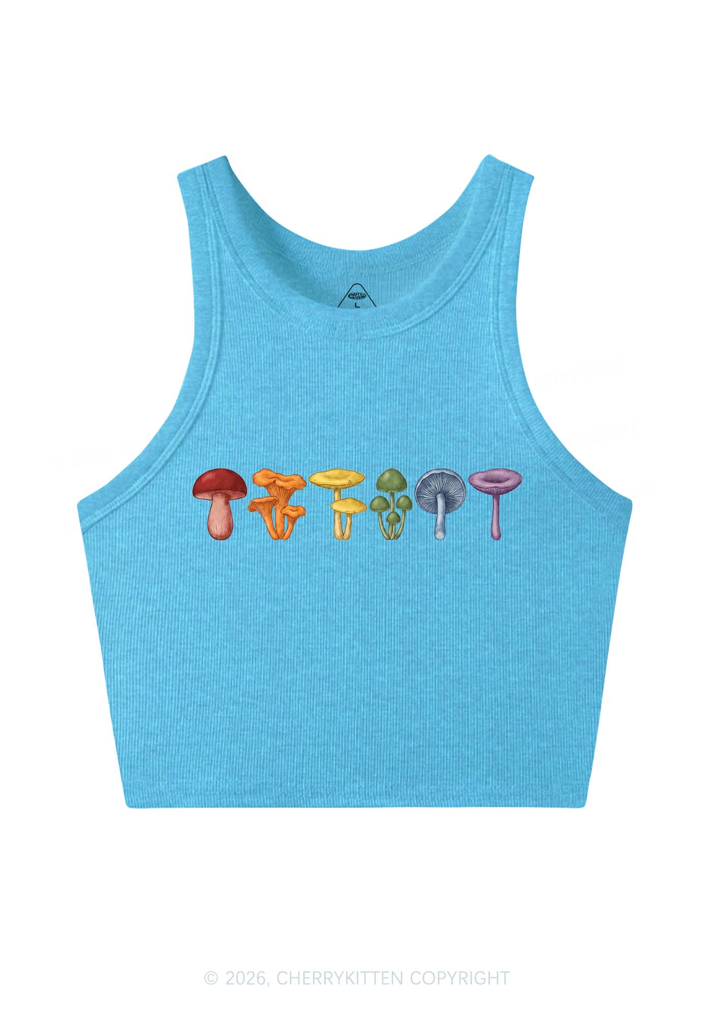 Rainbow Mushroom Pride Y2K Crop Tank Top Cherrykitten