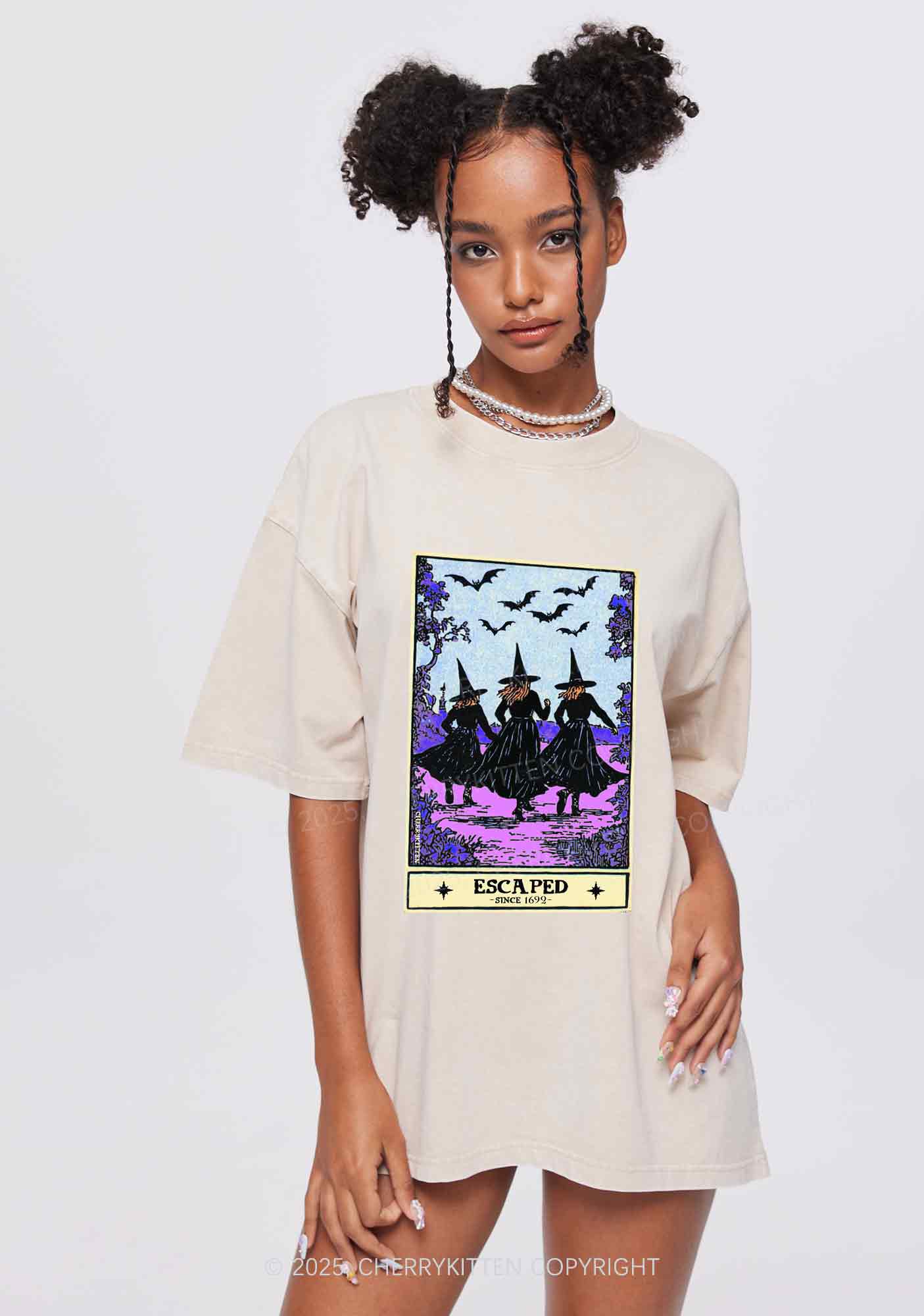 Halloween Escaped Witch Y2K Shirts Washed Tee Cherrykitten