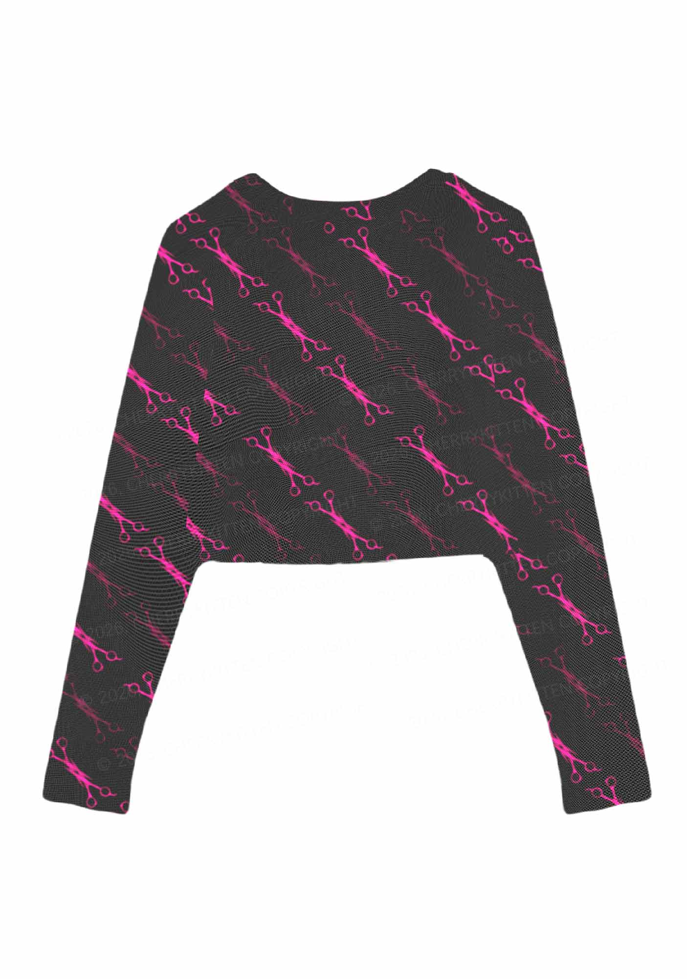 Pink Scissors Pride Y2K Mesh Long Sleeve Crop Top Cherrykitten