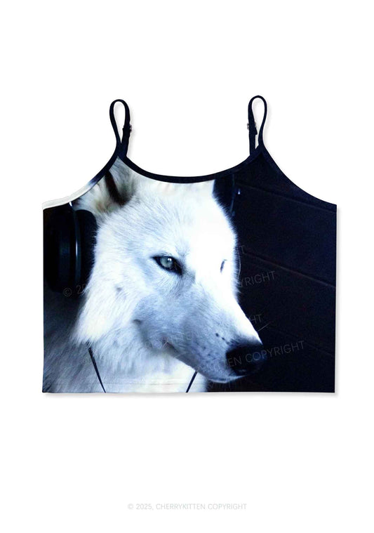 White Wolf Y2K Print Cami Crop Top Cherrykitten