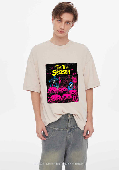 Halloween Tis The Season Skull Y2K Shirts Washed Tee Cherrykitten