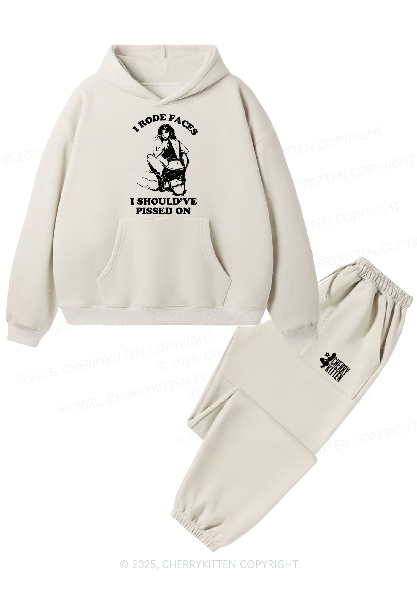 I Rode Faces Y2K Fleece Hoodie Set Cherrykitten