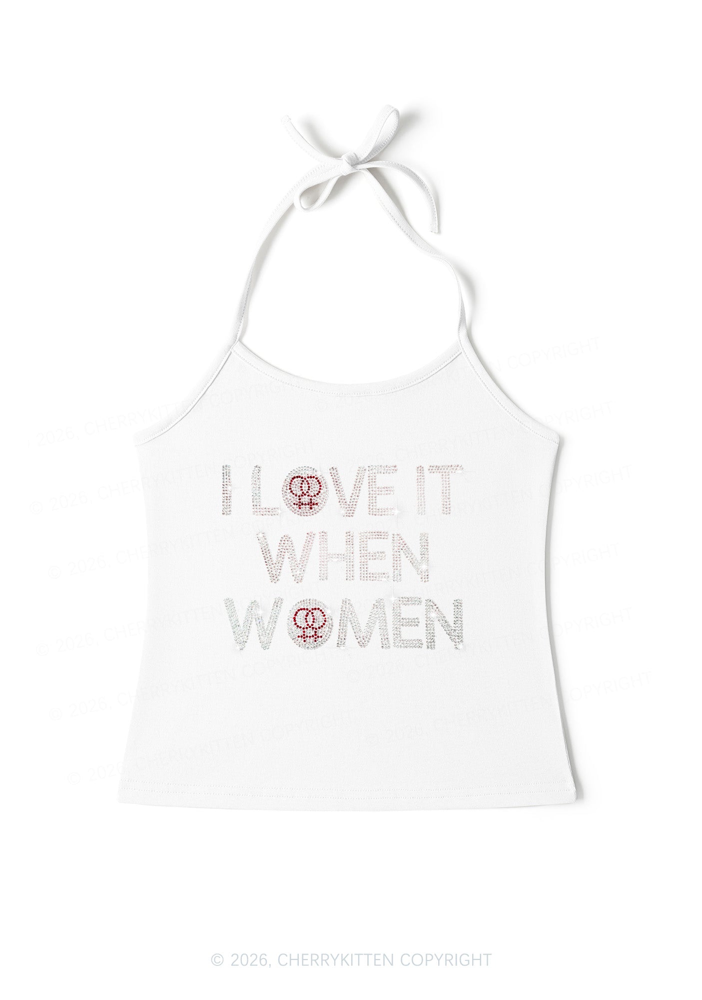 Rhinestone I Love It When Women Pride Y2K Halter Neck Cami Cherrykitten