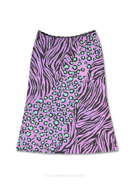 Lavender Zebra Y2K Print Midi Skirt Cherrykitten