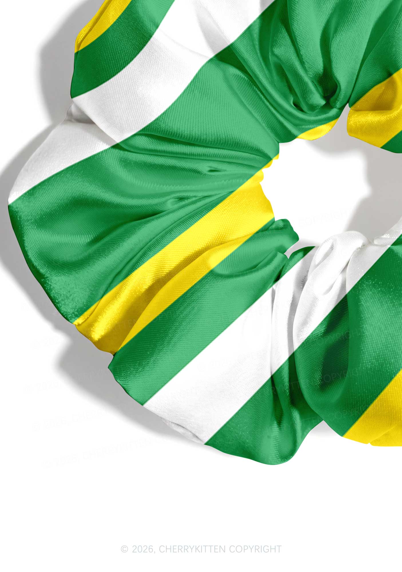 Yellow Green White Stripes Y2K Hair Scrunchie Cherrykitten