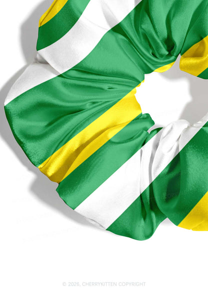 Yellow Green White Stripes Y2K Hair Scrunchie Cherrykitten
