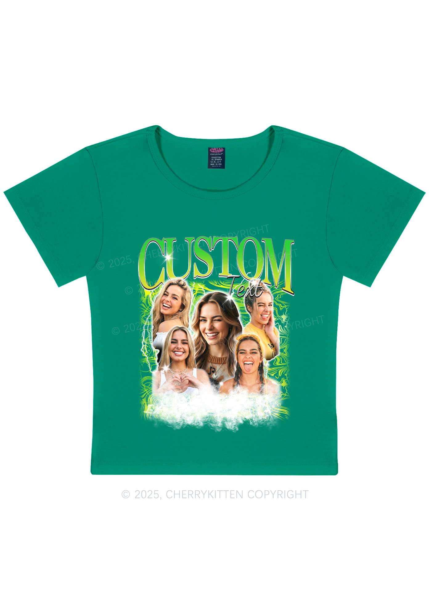 Custom Portrait Glitter Text Y2K Baby Tee Cherrykitten