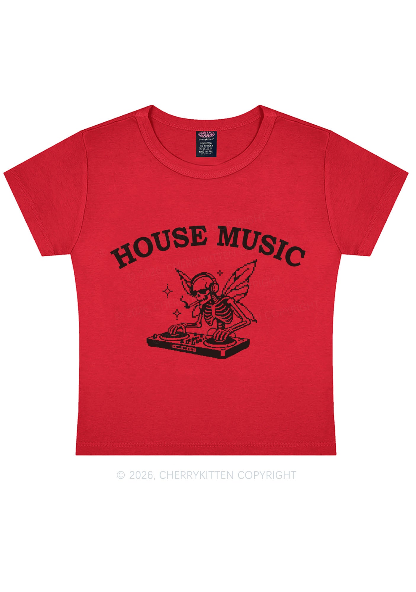 House Music Skeleton Y2K Baby Tee Cherrykitten