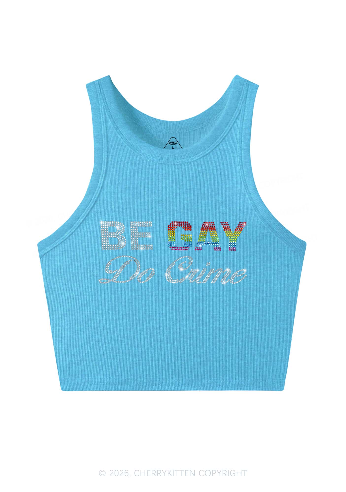 Rhinestone Be Gay Do Crime Pride Y2K Crop Tank Top Cherrykitten