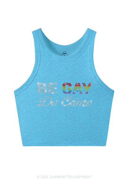 Rhinestone Be Gay Do Crime Pride Y2K Crop Tank Top Cherrykitten