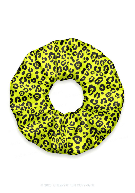 Lime Yellow Leopard Y2K Hair Scrunchie Cherrykitten