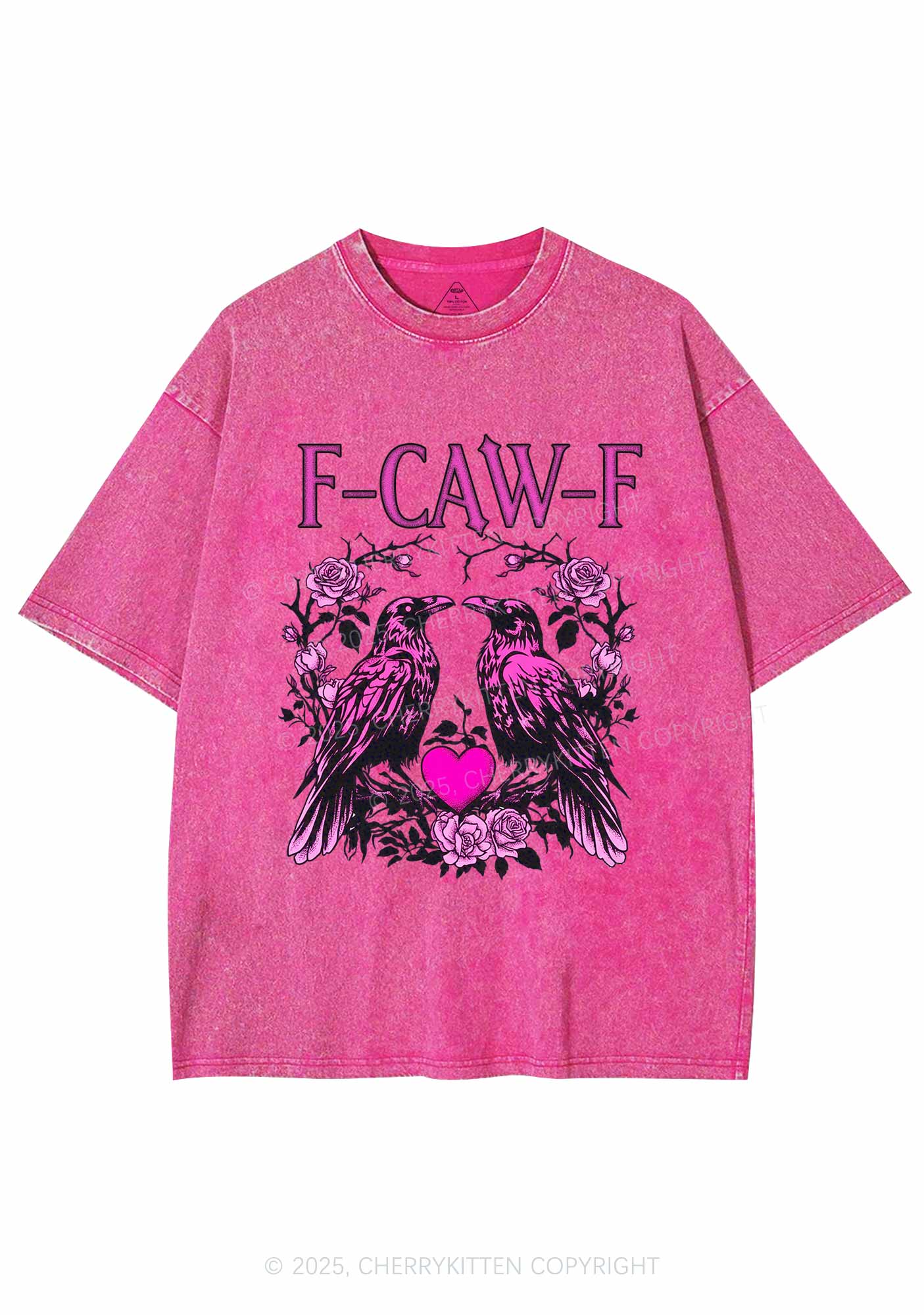 F CAW F Pink Ravens Valentine's Day Y2K Shirts Washed Tee Cherrykitten