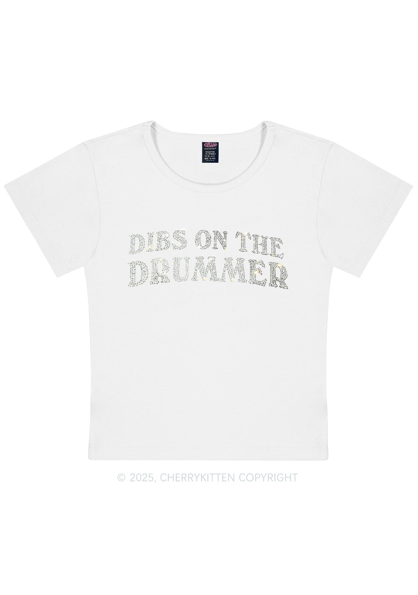 Rhinestone Dibs On The Drummer Y2K Baby Tee Cherrykitten