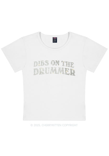 Rhinestone Dibs On The Drummer Y2K Baby Tee Cherrykitten