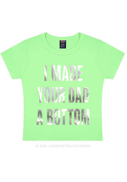 Made Your Dad A Bottom Pride Silver Foil Printed Y2K Baby Tee Cherrykitten