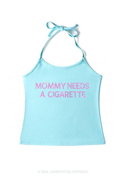 Rhinestone Mommy Needs Cigarette Y2K Halter Neck Cami Cherrykitten