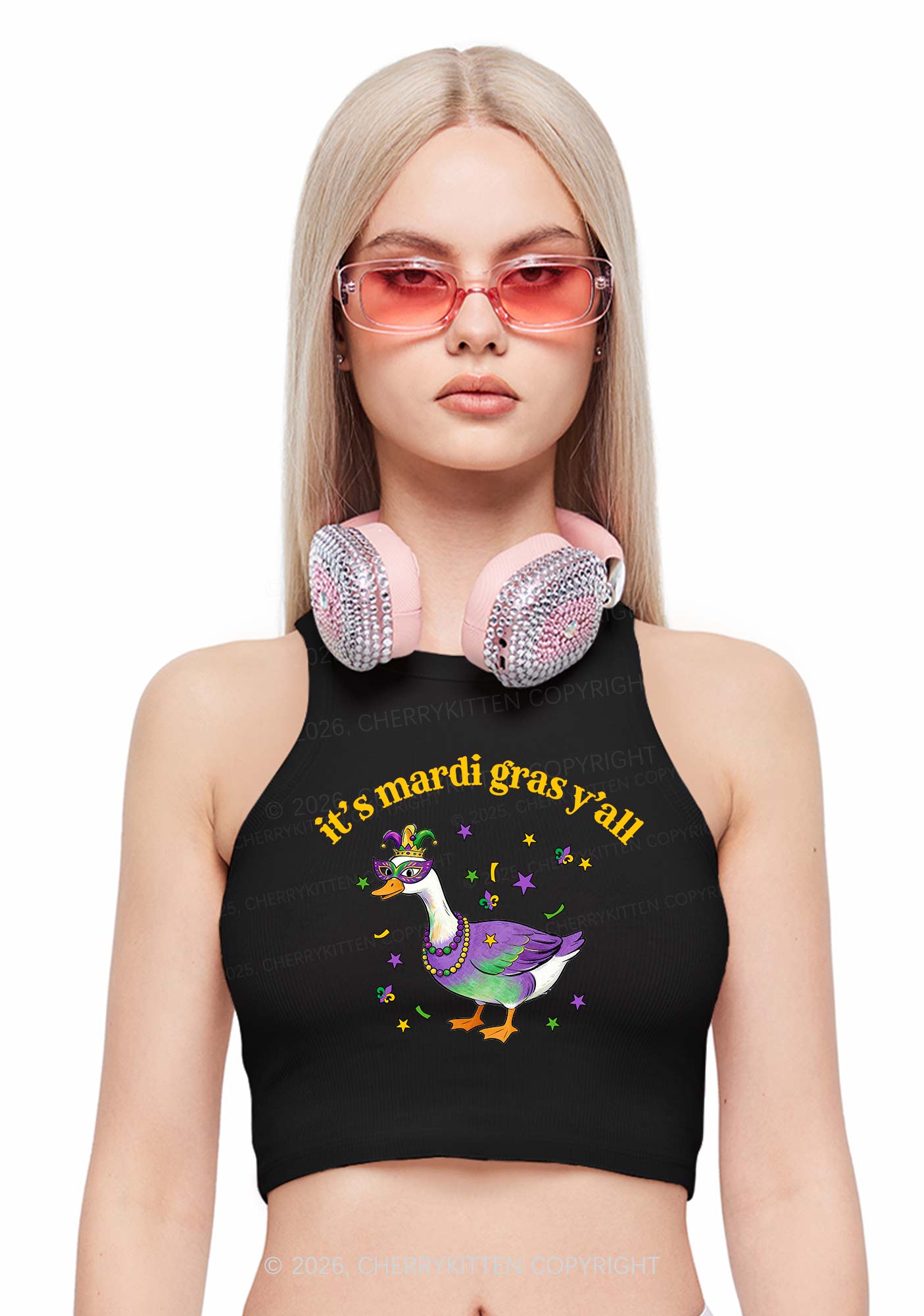 Its Mardi Gras Yall Y2K Crop Tank Top Cherrykitten