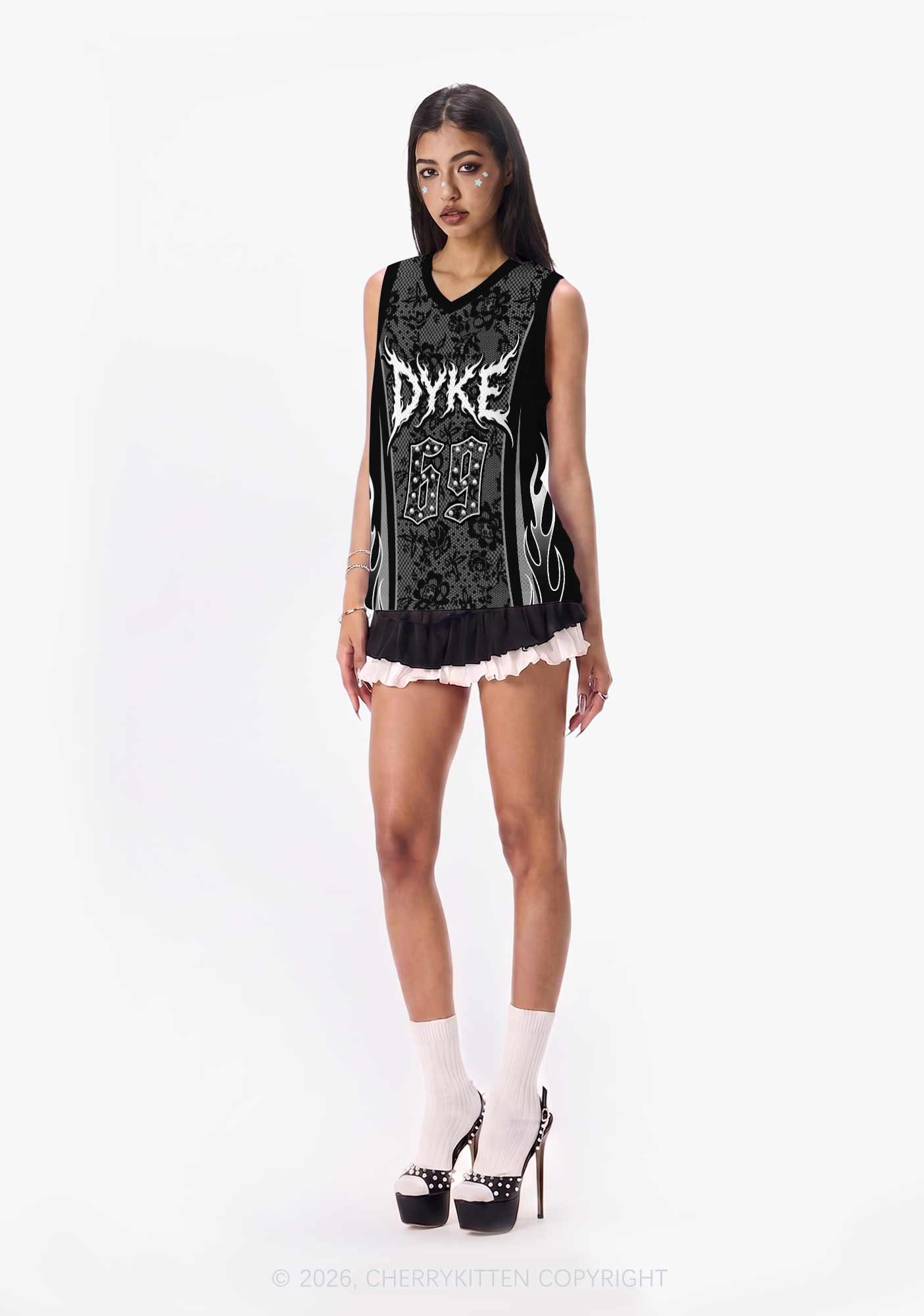 Punk Rivets Dyke Pride Y2K Sport Jersey Tank Cherrykitten