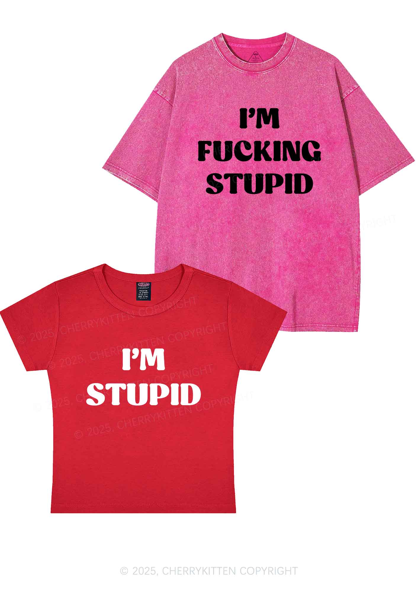 Im Fxxking Stupid Y2K Valentine's Day Couple Shirt Cherrykitten