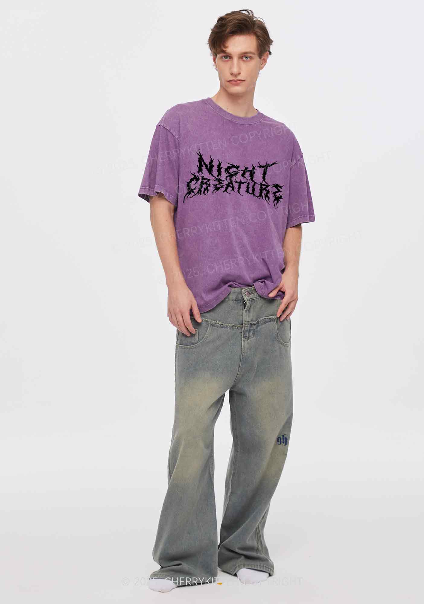 Night Creature Y2K Shirts Washed Tee Cherrykitten