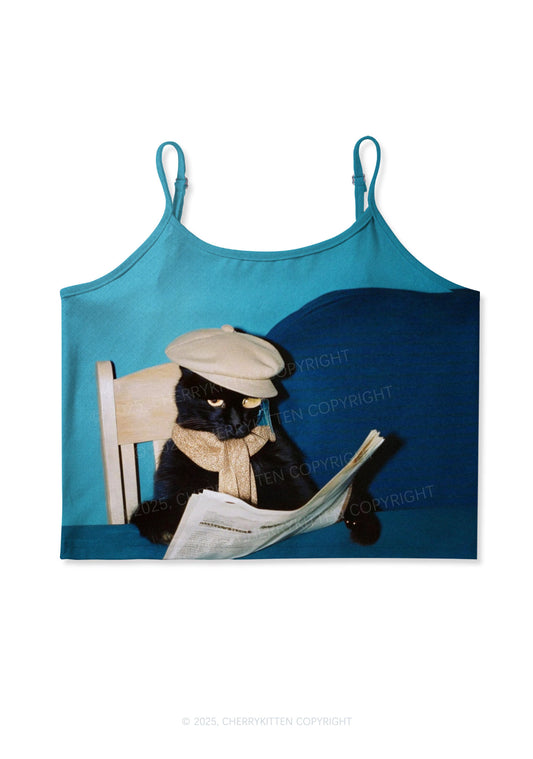 Cats Coffee Break Y2K Print Cami Crop Top Cherrykitten
