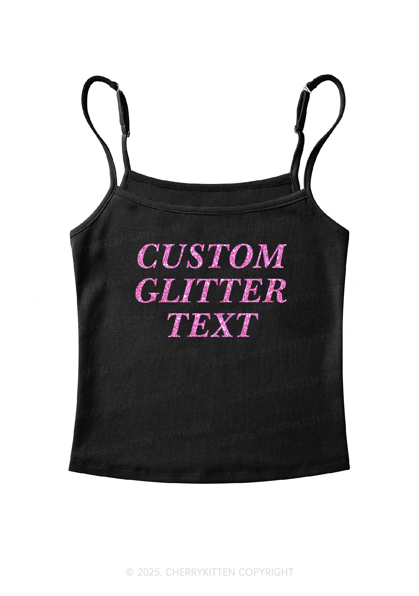 Custom Text Glitter Y2K Spaghetti Strap Cami Cherrykitten