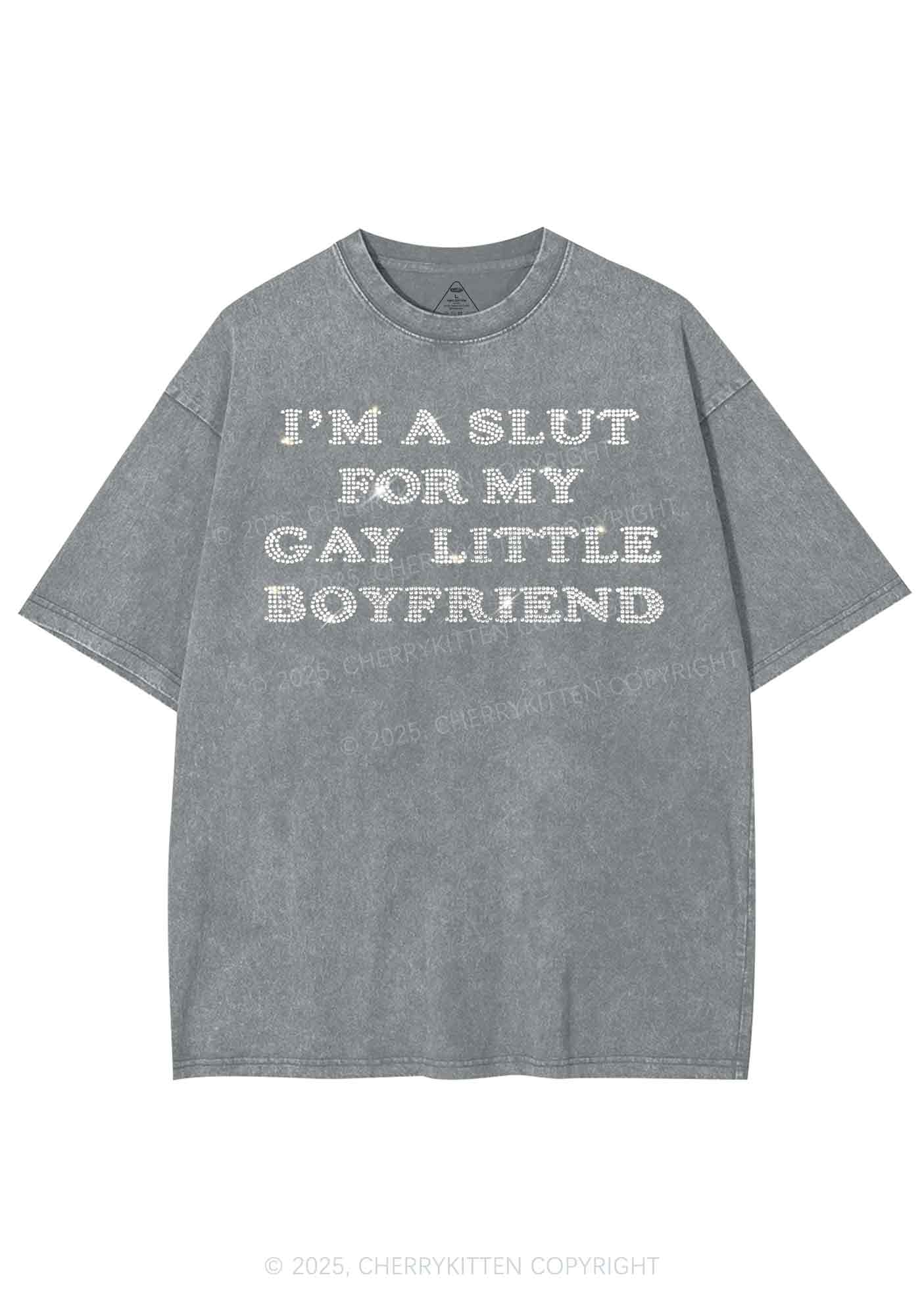 Rhinestone Slxt For My Gay BF Pride Y2K Shirts Washed Tee Cherrykitten