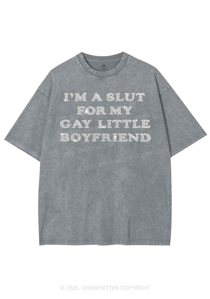 Rhinestone Slxt For My Gay BF Pride Y2K Shirts Washed Tee Cherrykitten