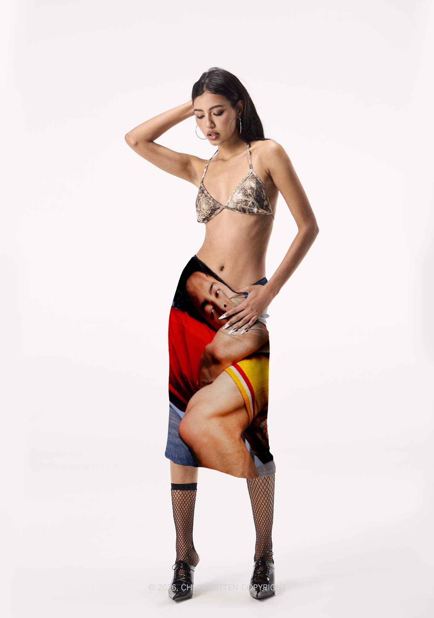 Back Hug HR Y2K Print Midi Skirt Cherrykitten