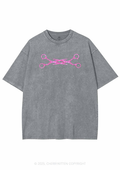 Glitter Pink Scissor Pride Y2K Shirts Washed Tee Cherrykitten