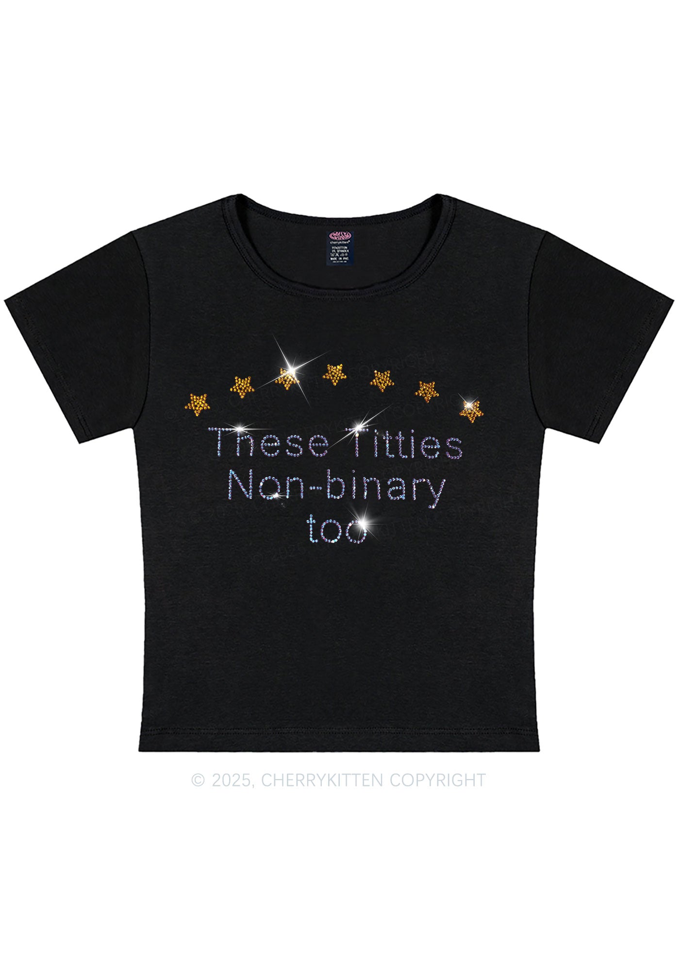 Curvy Rhinestone Txtties Nonbinary Too Y2K Baby Tee Cherrykitten