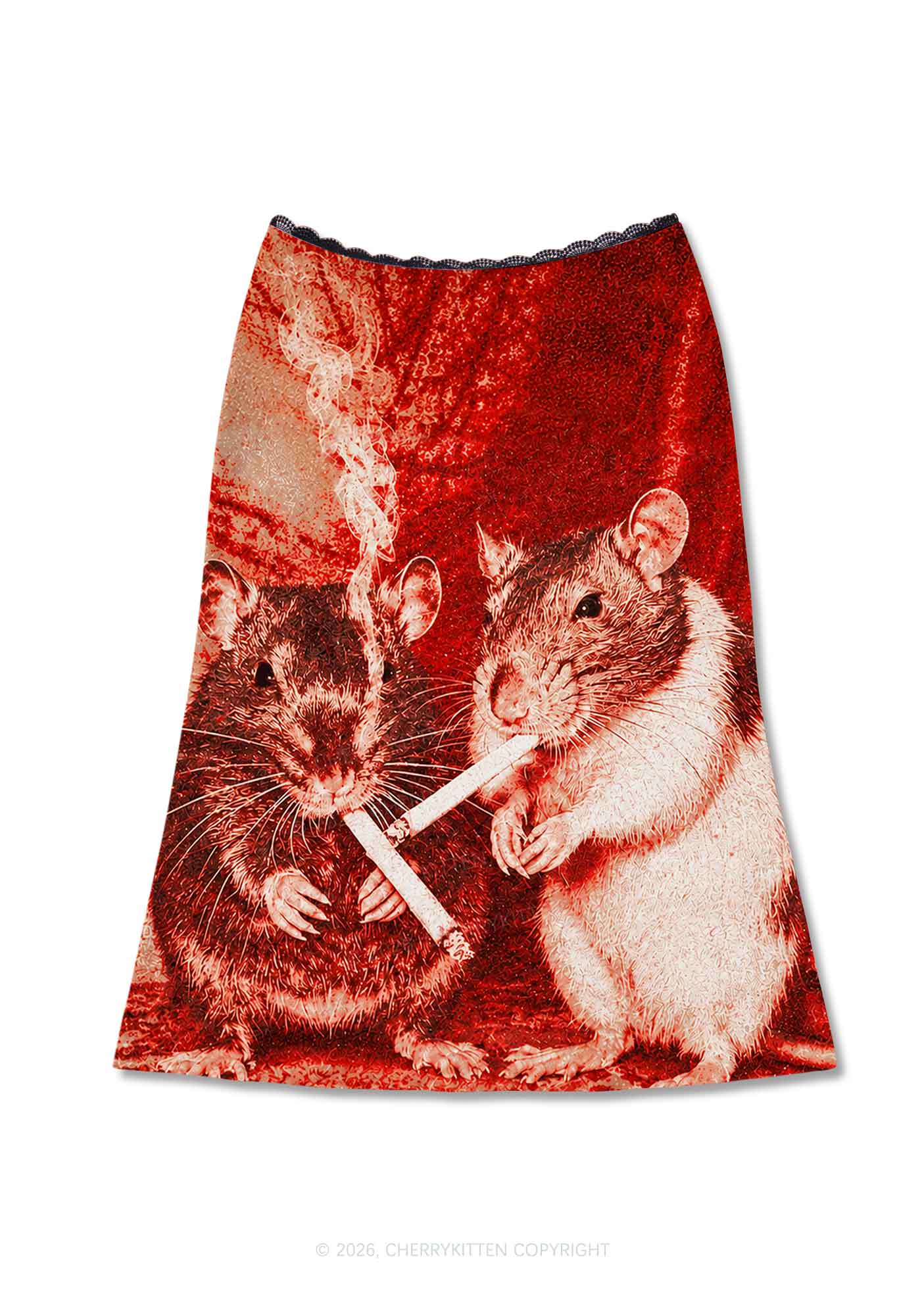 Halloween Blood Smoking Ratz Y2K Print Midi Skirt Cherrykitten